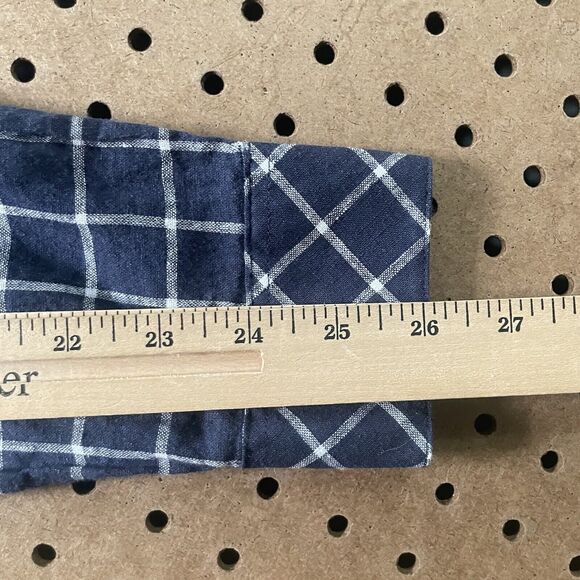 NWT Samsoe Samsoe Liam Button Down Shirt Mens Large Navy Plaid LS Linen Blend - Picture 10 of 10